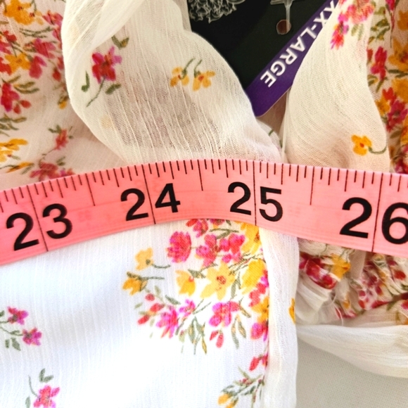 🏷️VINCE CAMUTO Georgette White Floral Long sleeve Shift Dress XXL - Picture 11 of 14